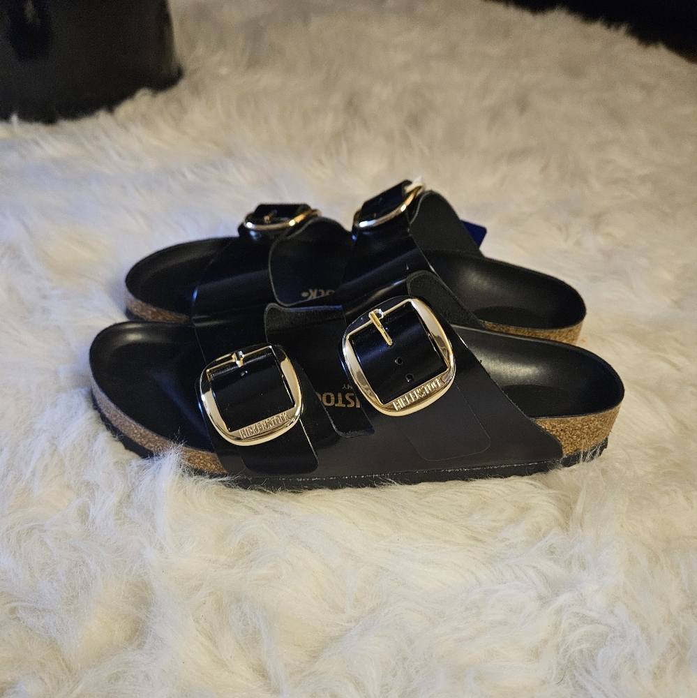 BIRKENSTOCK ARIZONA BIG BUCKLE LEATHER SLIDE